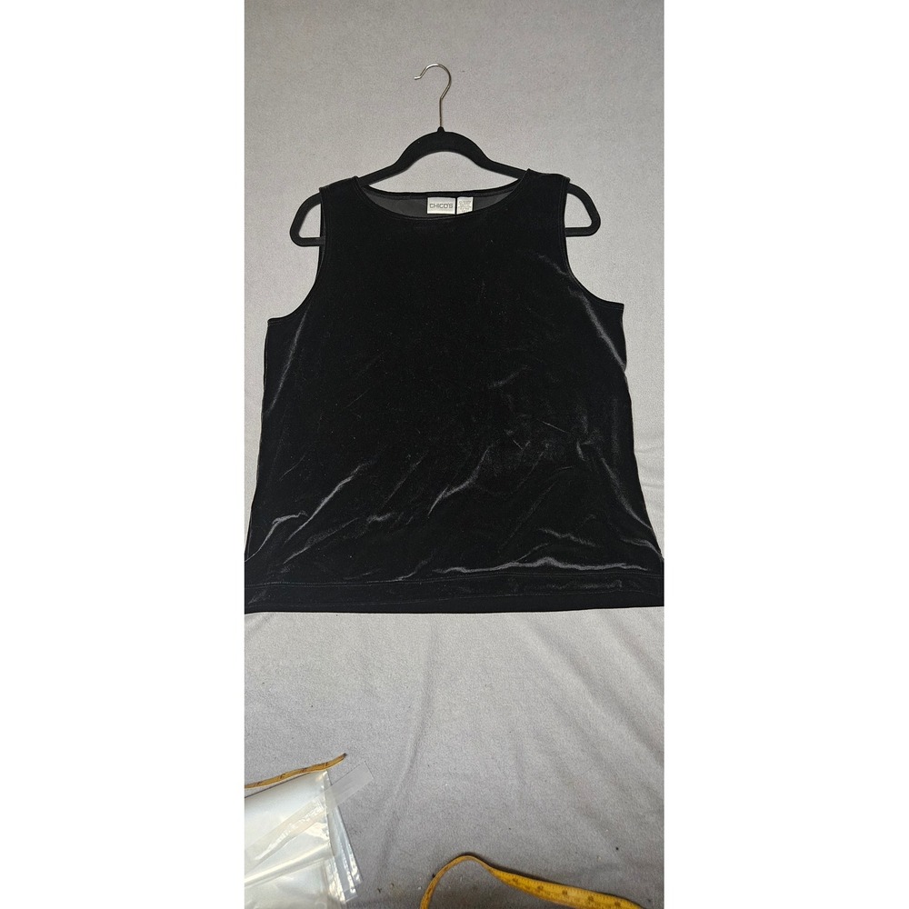Chico's Black Velvet Sleeveless Tank Top Size 2 Large Round Neck Stretch USA